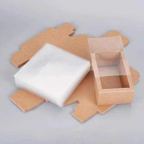 Miniatura 4 de BENECREAT Paquete de 12 cajas rectangulares de papel kraft de 7 x 5 x 1.5 pulgadas con ventana de plástico de PVC para regalos de fiesta, dulces