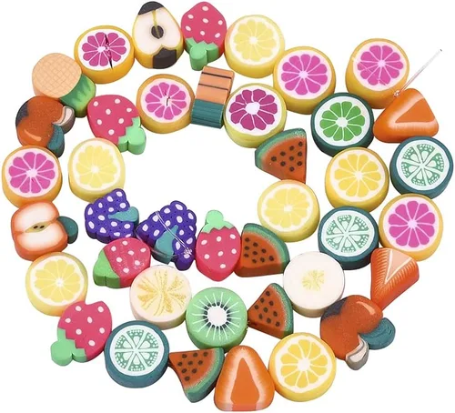 Miniatura 2 de Cuentas de arcilla polimérica hechas a mano con forma de fruta mixta, cuentas sueltas de color mixto, cuentas espaciadoras para hacer joyas