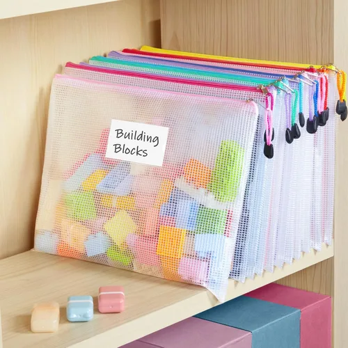 Miniatura 8 de Sooez Paquete de 32 bolsas de malla con cremallera, tamaño A4, bolsas con cremallera con bolsillo para etiquetas, bolsas impermeables