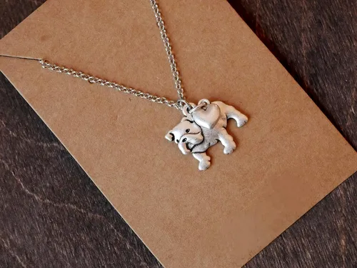 Miniatura 4 de English Bulldog Charm Necklace Bull Dog Pet Lover Gift Silver Metal with Heart Pendant on a Chain Ladies I Love Dawgs Short Hair