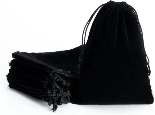 Miniatura 5 de Tendwarm 20 bolsas de terciopelo negro de tamaño mini de 3 x 3.9 pulgadas con cordón para joyas, bolsas de Navidad, regalos de boda