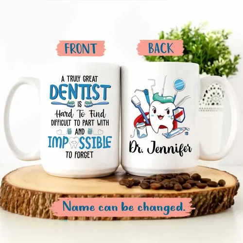 Miniatura 2 de Taza de café blanca personalizada para dentista ortodoncista de 11 onzas, 15 onzas, un dentista verdaderamente genial es difícil de encontrar