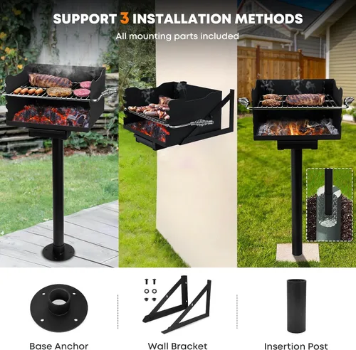 Miniatura 3 de Stanbroil Barbacoa de carbón para exteriores, parrilla de barbacoa de acero resistente con rejilla de cocina de acero inoxidable y poste sobre/bajo
