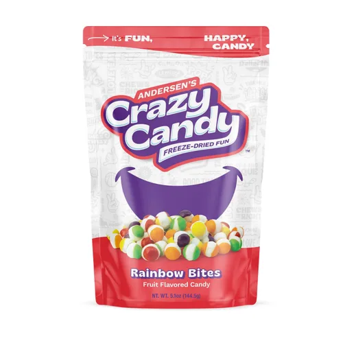 Crazy Candy - Bocados de arco iris liofilizados, caramelo crujiente y afrutado, textura ligera de sabor intenso, bolsa de 5.1 onzas, fabricado en