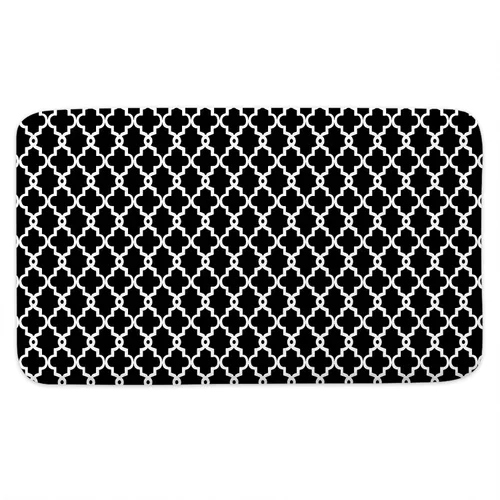 Miniatura 4 de JAWO Tapete de baño blanco y negro, de franela con enrejado marroquí, antideslizante, para cocina, ducha, bañera, fregadero, (16 x 24 pulgadas)