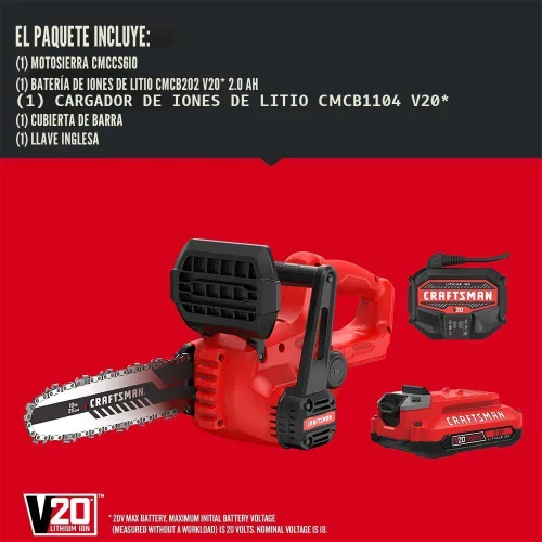 Miniatura 3 de CRAFTSMAN Mini Motosierra, Mini Motosierra Inalámbrica de 10 Pulgadas, Motosierra Eléctrica, Batería V20 y Cargador Incluidos, Cortador de Árboles
