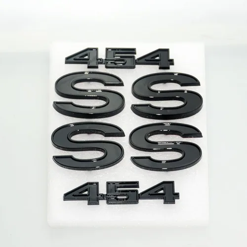 Juego de 6 piezas SS 454 Emblema de guardabarros 3D, placa de identificación de repuesto para El Camino Malibu 1970 1971 1972 (negro brillante)