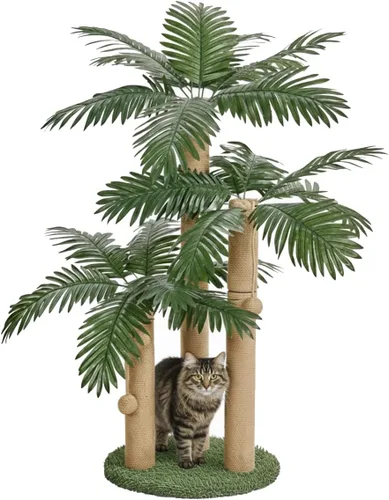 LEMONDA Poste rascador para gatos de 31.5 pulgadas, árbol rascador para gatos con 3 postes rascadores y 2 bolas interactivas colgantes, postes