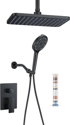 Miniatura 12 de 11" Brushed Gold Rainfall Shower System – Complete Spa Faucet Set with Filtered Handheld Sprayer & Mixer Valve – Modern High Pressure Bathroom