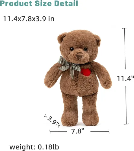 Miniatura 3 de Oso de Peluche Pequeño de 11.4" con Corazón Lindo Oso de Peluche Marrón Animales de Peluche Suave Oso de Peluche Juguetes de Peluche Regalos