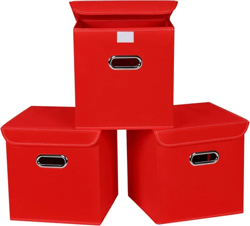 Miniatura 21 de Organizadores de armario de tela con tapas, canastas plegables con asas, cajas de almacenamiento para almacenamiento de ropa, oficina, juguetes