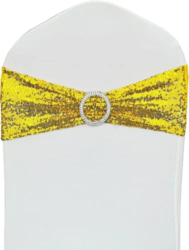Miniatura 14 de Bandas para Sillas con Lentejuelas Elásticas Lazos de Spandex Poliéster para Fiestas Hotel Bodas Banquetes Decoración - 6 Piezas Aqua Sparkling