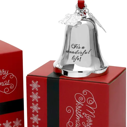 Miniatura 4 de JUPPE Adornos de campana de Navidad grabados en plata 2025 con texto en inglés "It's A Wonderful Life" para árbol de Navidad, boda, aniversario