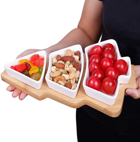 Miniatura 3 de Juego de bandejas para aperitivos de 10.8 pulgadas, platos de postre de árbol de Navidad, plato de aperitivos, 3 platos de porcelana blanca