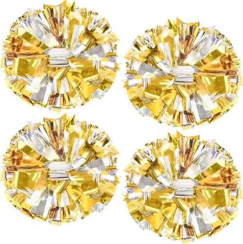 4 pompones metálicos de animadora mejorados de 12 pulgadas, pompones de animadora de HOLENGS para niños y adultos, pompones de escuadrón de Oro y