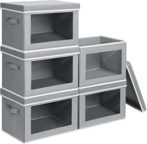 Miniatura 39 de Homsorout Contenedores de almacenamiento con tapas, organizadores pequeños de tela con ventana, contenedores de almacenamiento plegables para ropa
