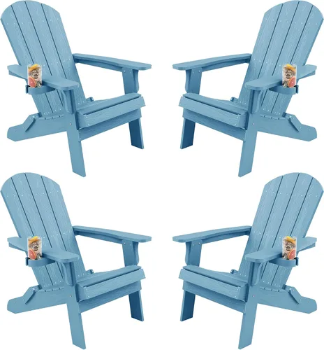 Miniatura 33 de YEFU Silla Adirondack, silla Adirondack de plástico de gran tamaño, sillas plegables para exteriores con soporte para tazas, silla de césped
