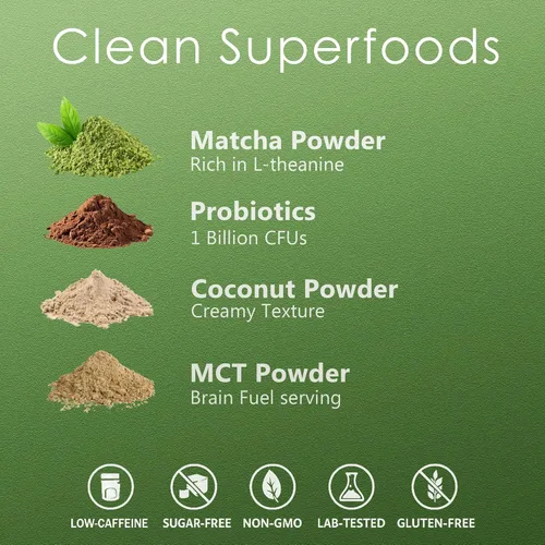 Miniatura 5 de Mushroom Matcha Latte, té verde matcha ceremonial en polvo con 14 hongos, probióticos y polvo MCT, melena de león, reishi y chaga Mezcla