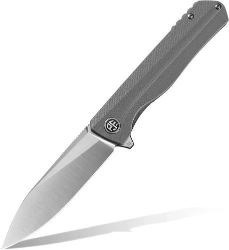 Miniatura 17 de Petrified fish PF818,3.54" D2 Blade, 3.67 oz G10 Handle Flipper Cuchillo plegable (fibra de carbono con mango G10, negro lavado a la piedra)