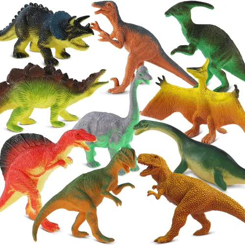 Zippytots Juguetes de Dinosaurio para Niños de 3 a 5, Juego de 10 Piezas de Figuras de Dinosaurio de Plástico Realistas Incluyendo T-Rex,