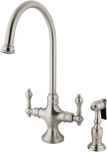 Kingston Brass KS1768ALBS - Grifo de cocina clásico vintage con rociador de latón, 7-7/8 pulgadas, níquel satinado