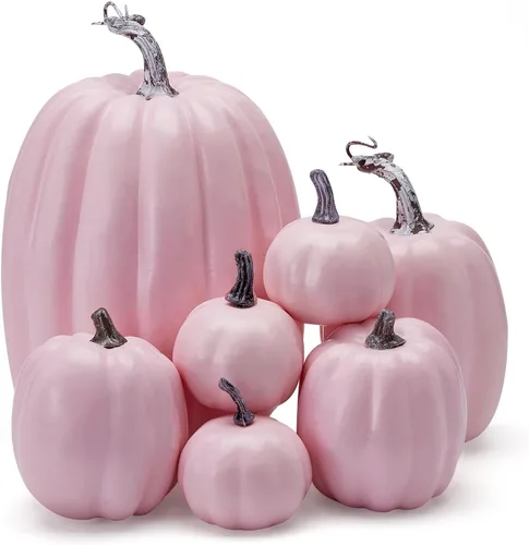 Miniatura 8 de BULINGNA 7 calabazas artificiales para decoración de Halloween, espuma de simulación de cosecha de otoño, calabazas para Halloween, Acción de Naranja