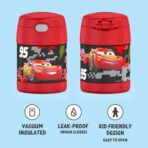 Miniatura 2 de Thermos Funtainer - Tarro de alimentos aislado de 10 onzas, apto para niños, con cuchara plegable, diseño de autos Coches