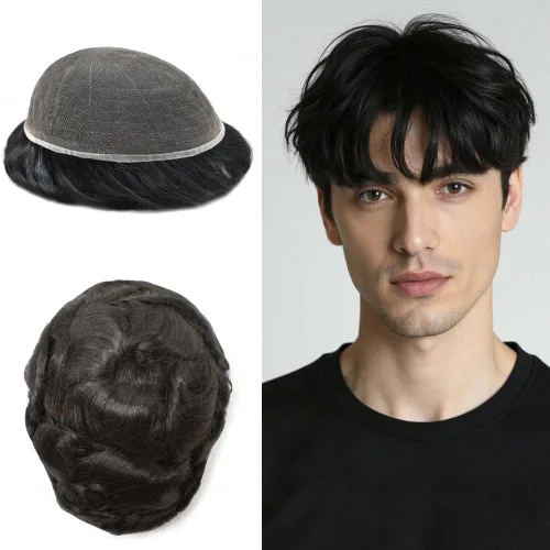 Miniatura 117 de PUNRU HAIR Completo Swiss Lace Toupee para hombres Sistema de cabello humano real Sistema de reemplazo de cabello humano para hombre Toupee