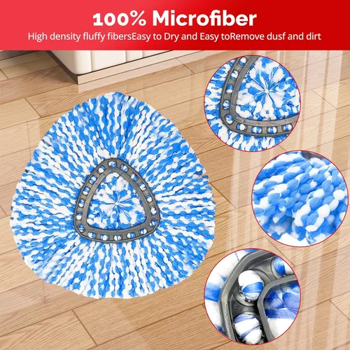 Miniatura 4 de O-Cedar - Cabezal de trapeador giratorio, base, mango de repuesto para sistema RinseClean 2 tanques, 4 repuestos de fregona de microfibra, 1 base