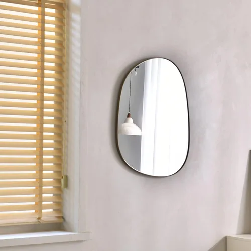 Miniatura 5 de ELEHUME Espejo asimétrico para decoración de pared de 23 x 30 pulgadas, moderno espejo de pared con marco de latón para sala de estar, baño