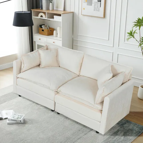 Miniatura 57 de Setawix Sofá Profundo de 3 Plazas con Otomana, Sofás de Nube en Forma de L de 112.2" para Sala de Estar, Sofá de Nube de Chenilla con Asiento Café