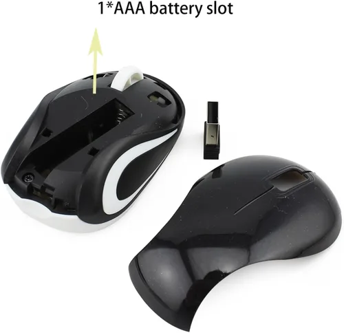 Miniatura 6 de Ratón inalámbrico para computadora portátil, tamaño pequeño, portátil, compacto, de viaje, USB, 3 botones, 1000 DPI, mouse inalámbrico para PC, Negro