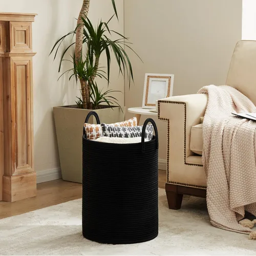 Miniatura 7 de Cesta de Cuerda de Algodón para Ropa Sucia de YOUDENOVA, 58L - Cesta de Lavandería Tejida Plegable - Cesta de Almacenamiento de Ropa para Mantas