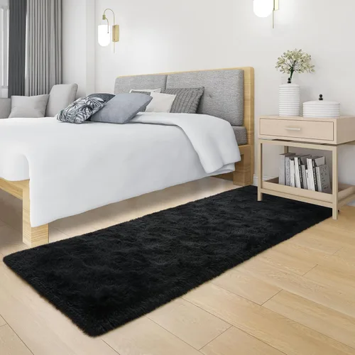 Miniatura 4 de Tepook Alfombras Suaves Corredoras para Dormitorio de 2x6 pies con Respaldo de Goma, Alfombras Negras Esponjosas para Sala de Estar, Alfombra