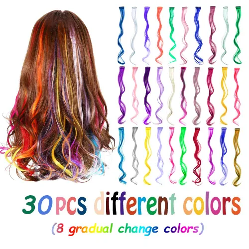 Miniatura 2 de EuTengHao 30 paquetes de extensiones de cabello sintético con clip de 22 pulgadas, coloridas extensiones de cabello rizado con clip para mujeres
