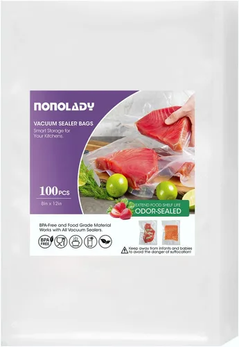 Bolsas selladoras al vacío para alimentos, 100 cuartos de galón de 8 x 12 pulgadas precortadas, grado comercial, sin BPA, resistentes con superficie