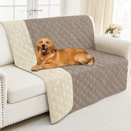 Miniatura 90 de Smiry Funda impermeable para cama de mascota, suave y lavable, para muebles, cama, sofá, reversible, a cuadros (30 x 53 pulgadas, color beige/beige)