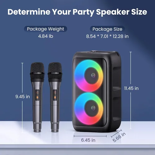 Miniatura 7 de Altavoz Bluetooth con 2 micrófonos inalámbricos recargables, altavoz portátil para fiesta con luces de colores, altavoces de pie compatibles