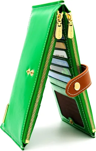 Miniatura 14 de ANDOILT - Cartera de cuero genuino para mujer con bloqueo RFID para tarjeta de crédito con cremallera