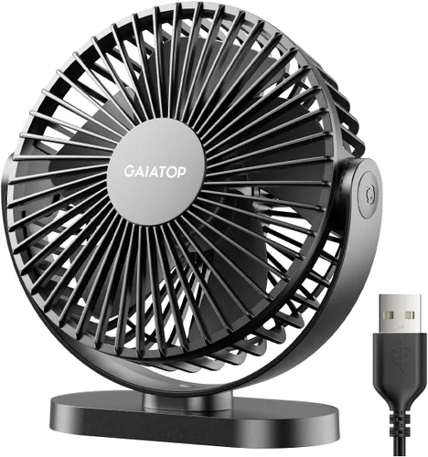 Miniatura 7 de Gaiatop Ventilador de escritorio USB, 5.5 pulgadas, pequeño, silencioso, potente, 3 velocidades, rotación de 90°, mini ventiladores de mesa de Azul
