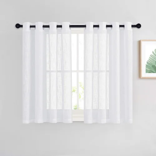 Miniatura 22 de NICETOWN Cortinas de lino transparente blanco para ventanas de 84 pulgadas de largo, cortinas verticales semitransparentes con ojales en la parte