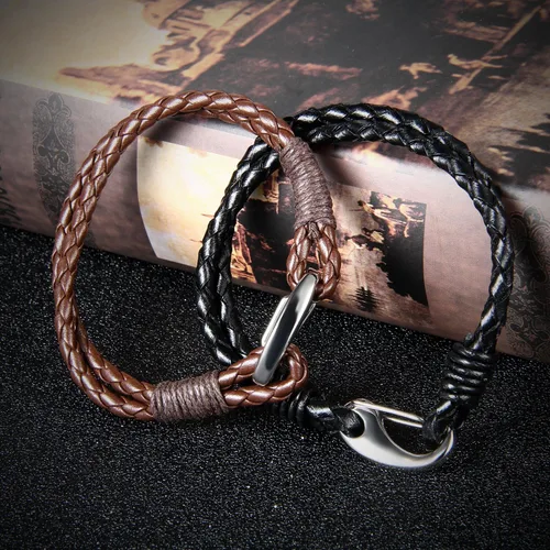 Miniatura 3 de OIDEA 2 pulseras trenzadas de cuero para hombre y mujer, de acero inoxidable, cierre de gancho fácil de 8.0in