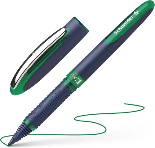 Miniatura 6 de Schneider One Business Bolígrafo Rollerball, Punta Ultra-Suave de 0.6 mm, Barril Azul, Tinta Verde, Caja de 10 Bolígrafos (183004)