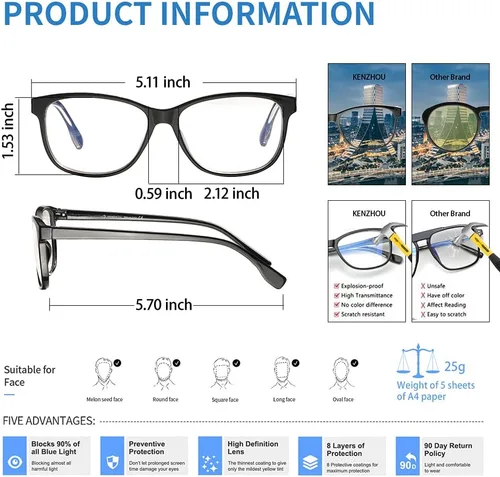 Miniatura 2 de K KENZHOU Lentes de luz azul para mujeres y hombres, lentes de bloqueo de luz azul para teléfonos de juegos de computadora, antifatiga ocular y Negro