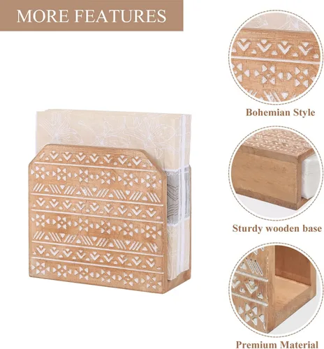 Miniatura 5 de NIKKY HOME Servilletero de madera bohemia para encimera de granja