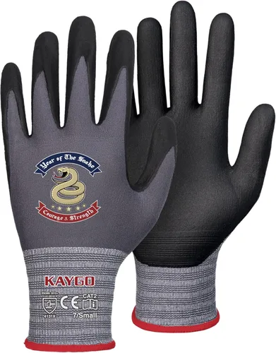 Miniatura 30 de KAYGO Guantes de Trabajo de Seguridad con Revestimiento de Nitrilo MicroFoam, 3 Pares KG18NB, Guante de Punto Sin Costuras de Nylon con Dedos Gris