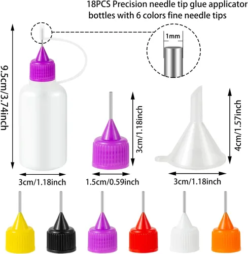 Miniatura 4 de 18 botellas aplicadoras de pegamento con punta de aguja de precisión, 6 colores de 1.0 fl oz / 1 onza botella de punta fina con mini embudo