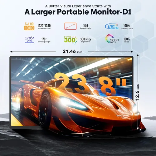 Miniatura 3 de Monitor portátil grande de 24 pulgadas, extensor de pantalla para laptop, 1080P FHD 100HZ IPS, monitor de viaje para trabajo en casa, pantalla