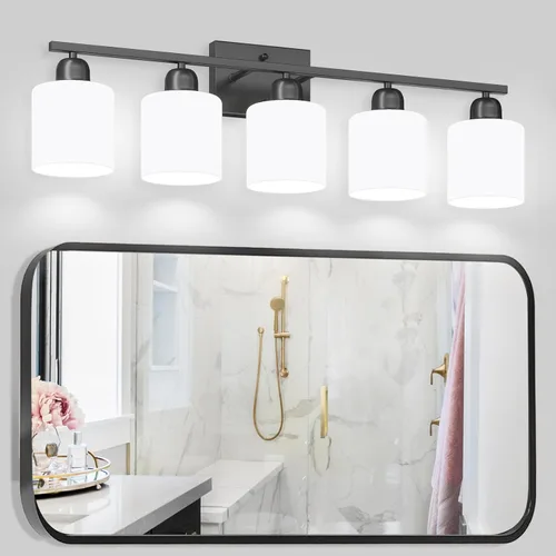 Miniatura 11 de Luz de baño de níquel cepillado, Luz de tocador de baño de 2 luces de níquel cepillado, Lámpara de tocador con pantallas de vidrio esmerilado blanco