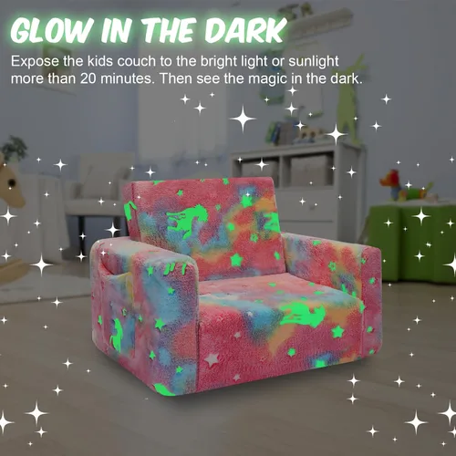 Miniatura 4 de SLIGUY Sofá para niños, silla infantil, sofá plegable para niños, sofá convertible para tumbona, sofá extraíble, sofá que brilla en la oscuridad